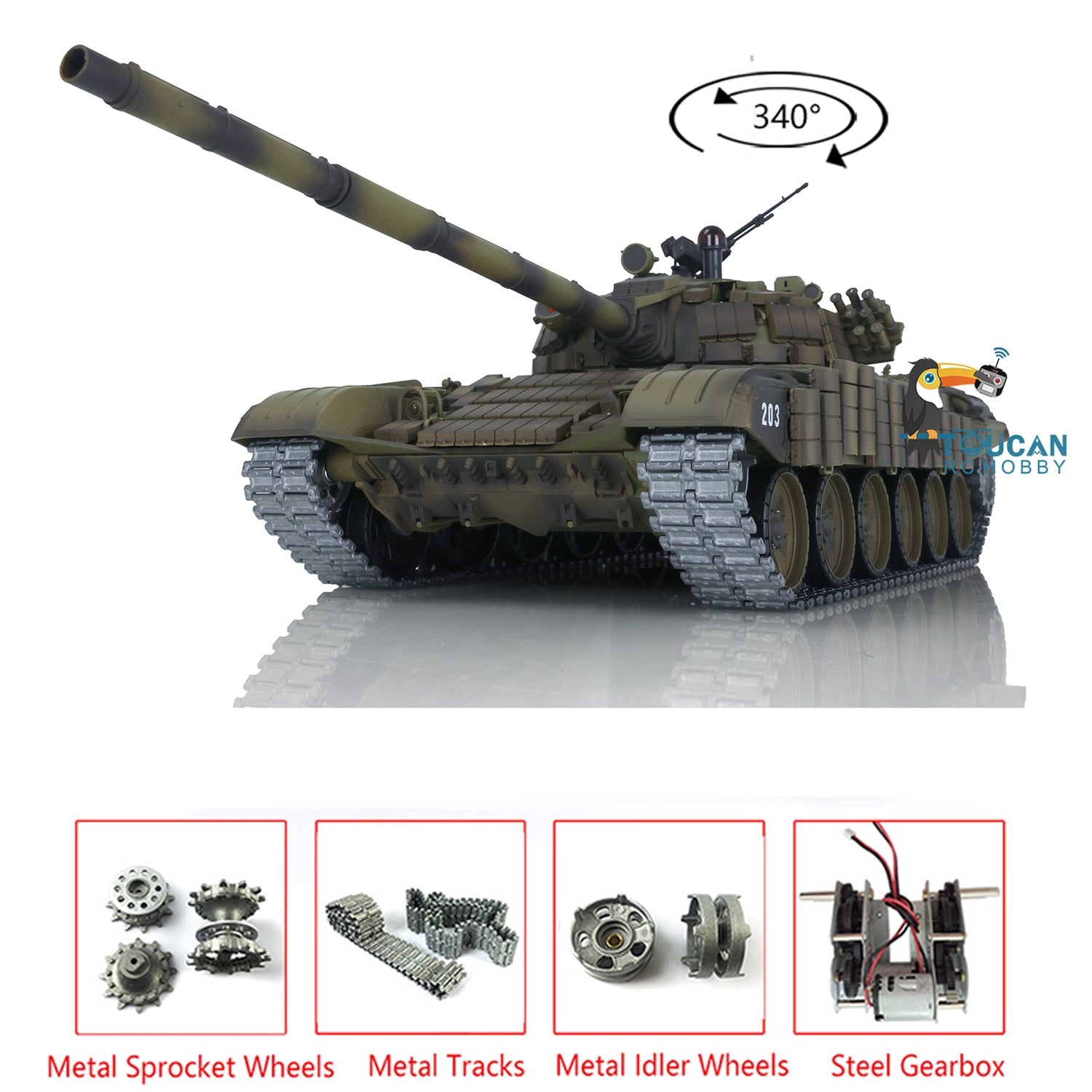 US STOCK Henglong Radio Controlled Tank T72 1/16 Scale 7.0 Mainboard Metal  Battle Electric Tank Tracked Vehicle W/ Battery Charger