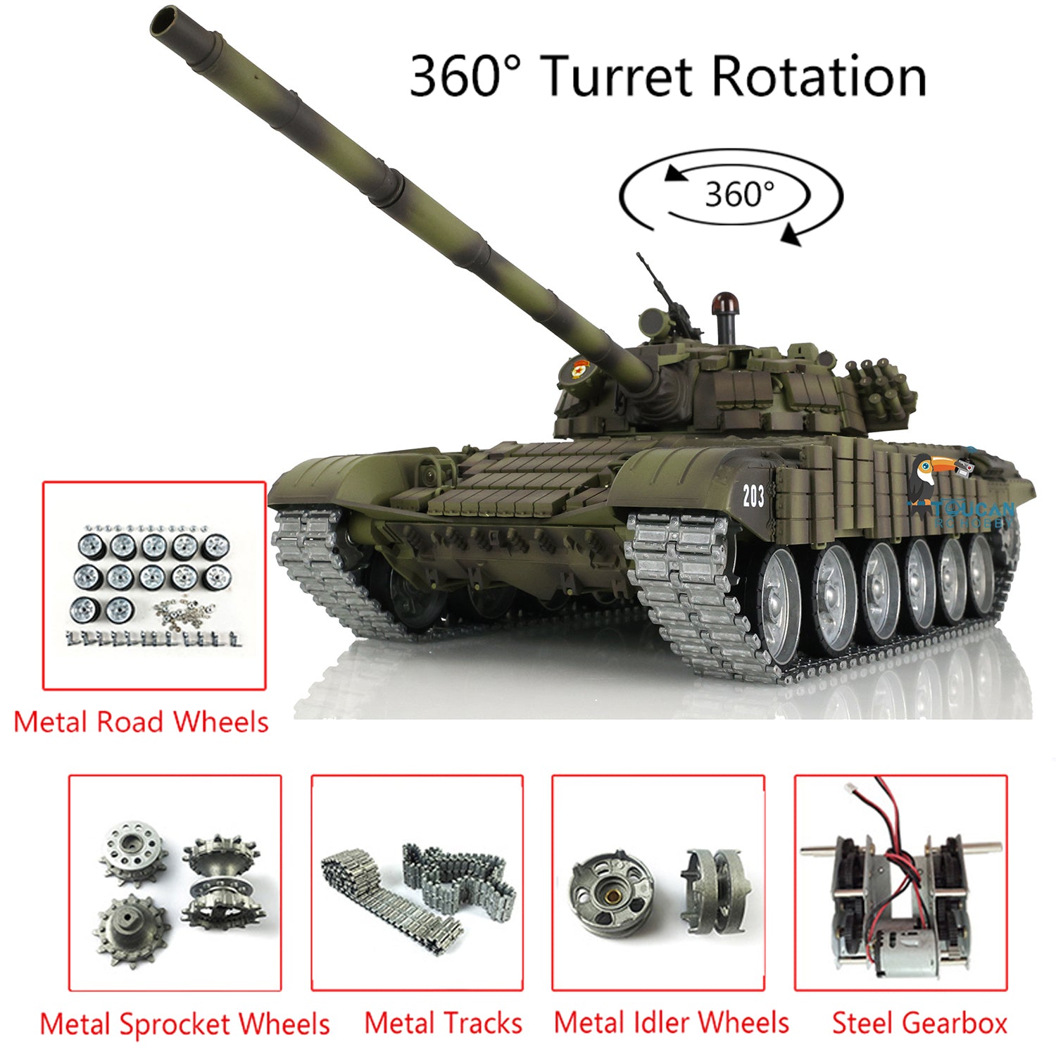 On Sales US STOCK 1:16 Henglong 7.0 T72 3939 Battle RC RTR Tank Radio  Control Model 360 Turret Metal Tracks Sprockets Idlers Gearbox