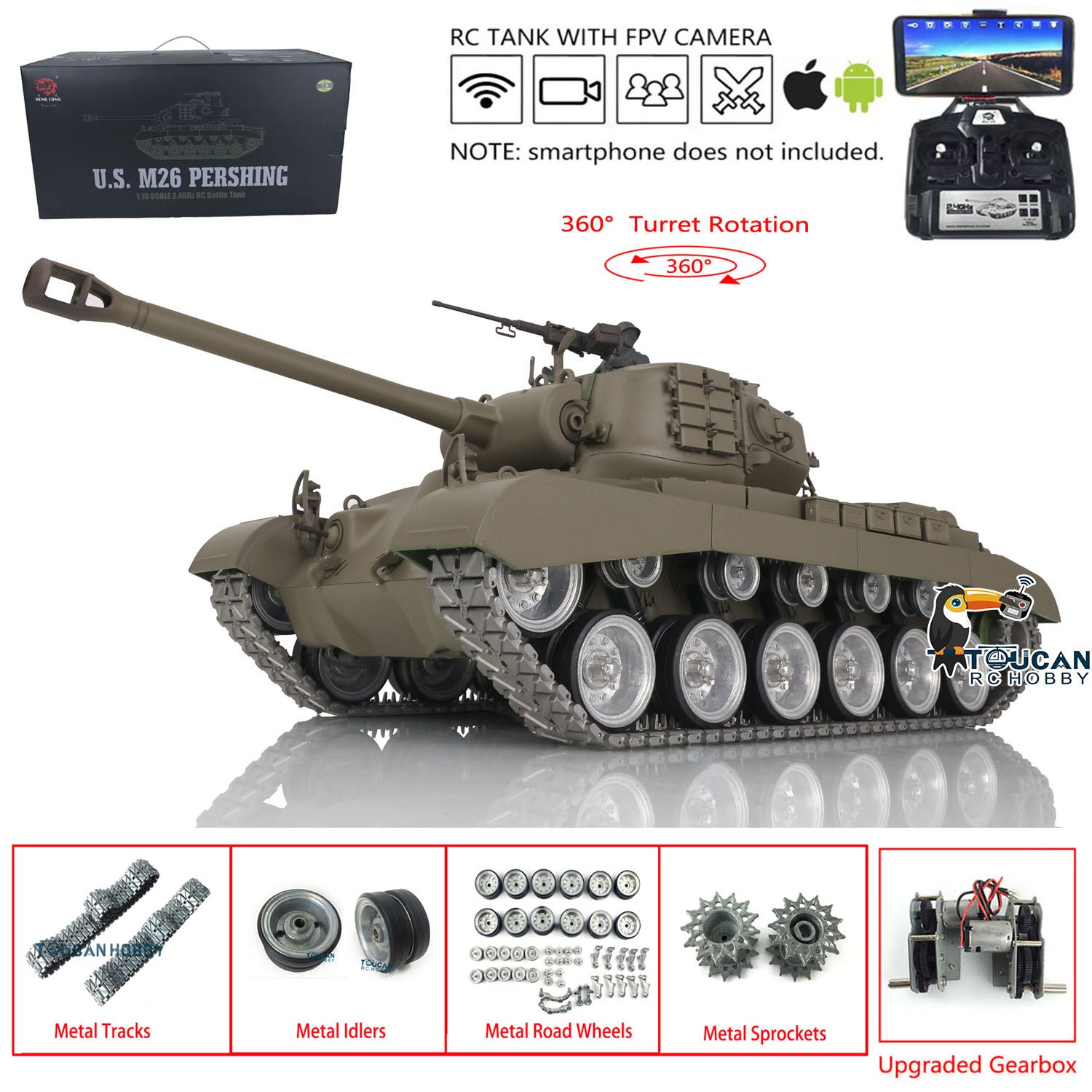 Henglong 1/16 Radio Control Tank 3838 USA M26 Pershing w/ FPV 360Degre