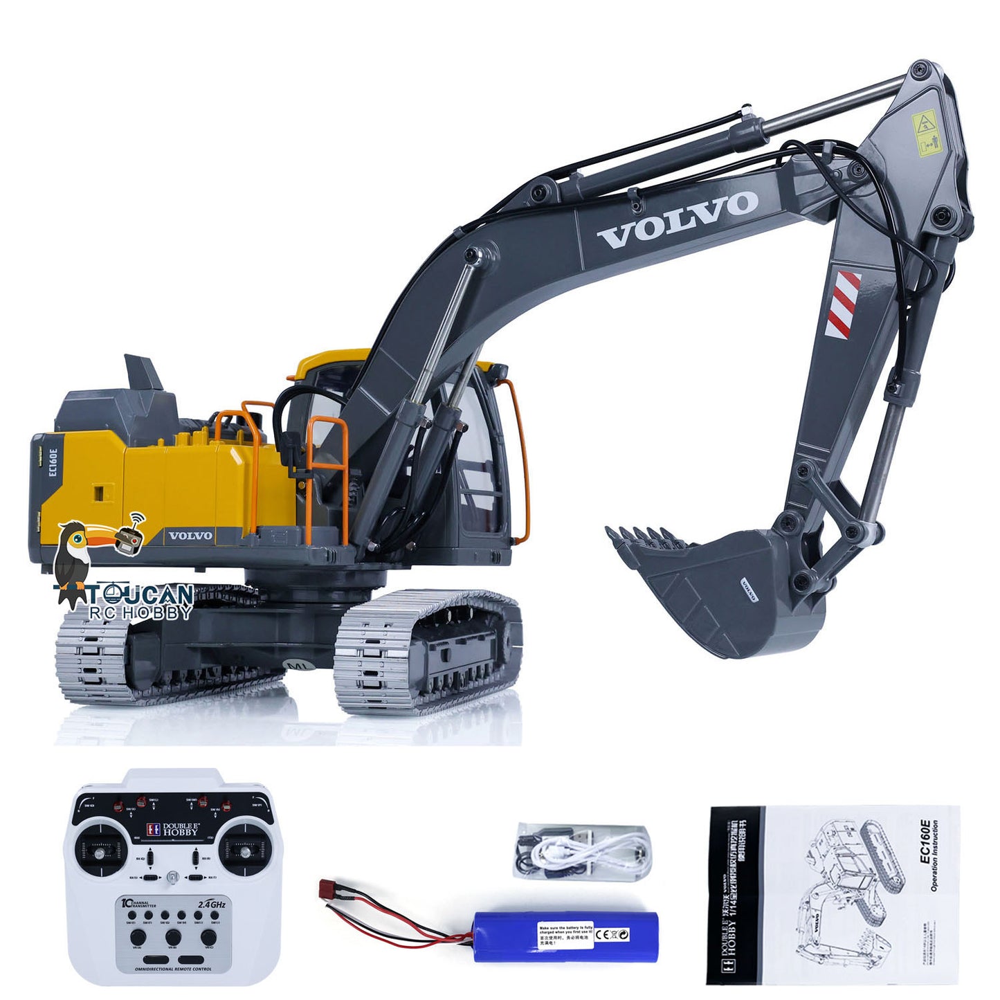 US Stock 1:14 RC Excavator Double E E010 EC160E Digger Full Alloy Metal Radio Controlled Engineering Vehicle Toys Gift for Children Adults