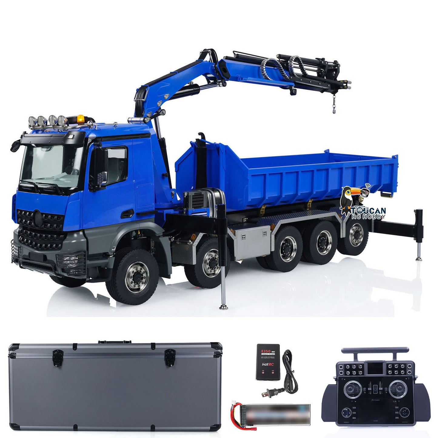 1/14 RC Hydraulic Crane Dumper Truck 10x10 Full Dump Car Model 3-speed Gearbox with U-shaped High Standard Bucket Timber Flatbed