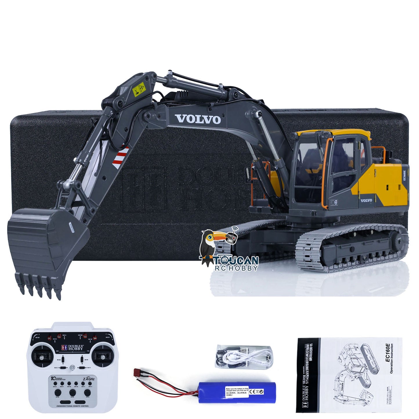 US Stock 1:14 RC Excavator Double E E010 EC160E Digger Full Alloy Metal Radio Controlled Engineering Vehicle Toys Gift for Children Adults