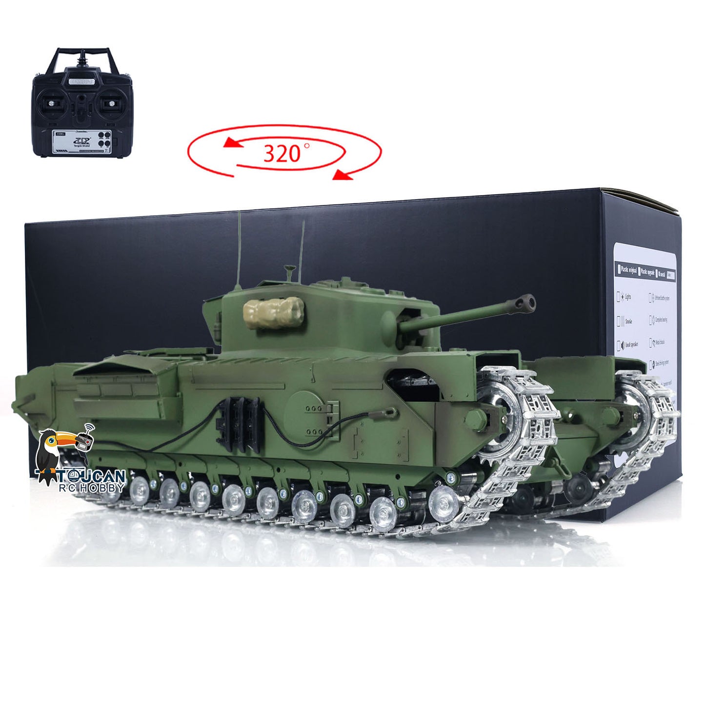 US STOCK Tongde 1/16 Military RC Tank Churchill Mk.VII Metal Tracks Wheels Gearbox Infrared Battle Model Radio Control Armored Vehicles Battery