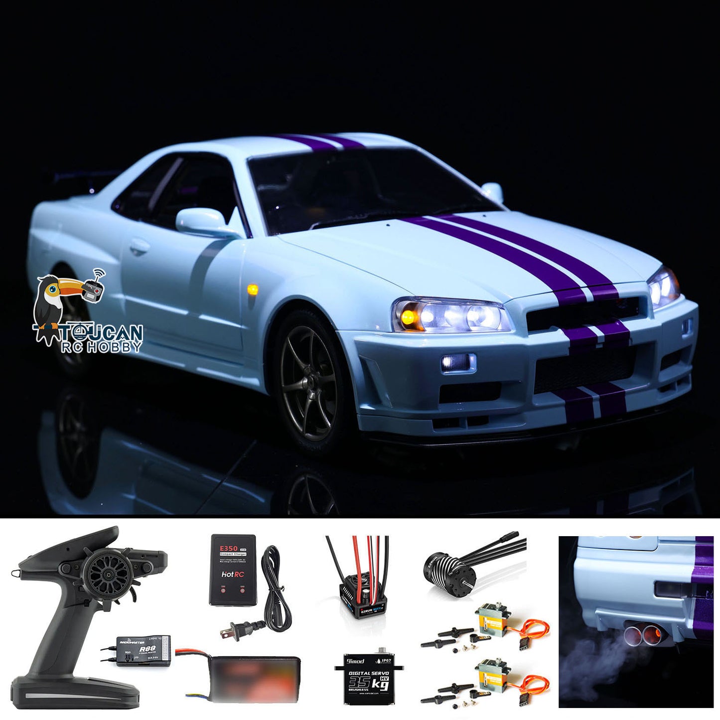 Capo 4WD 1/8 RC Racing Car R34 4x4 High Speed Metal RTR Drift Cars Sound Smoking