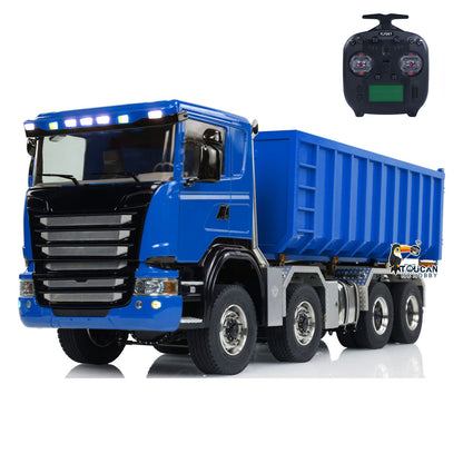 1:14 8x8 RC Hydraulic Roll On Off Dump Truck Radio Controlled Tipper Car Sounds Lights U-shaped Short High Bucket Timber Flatbed