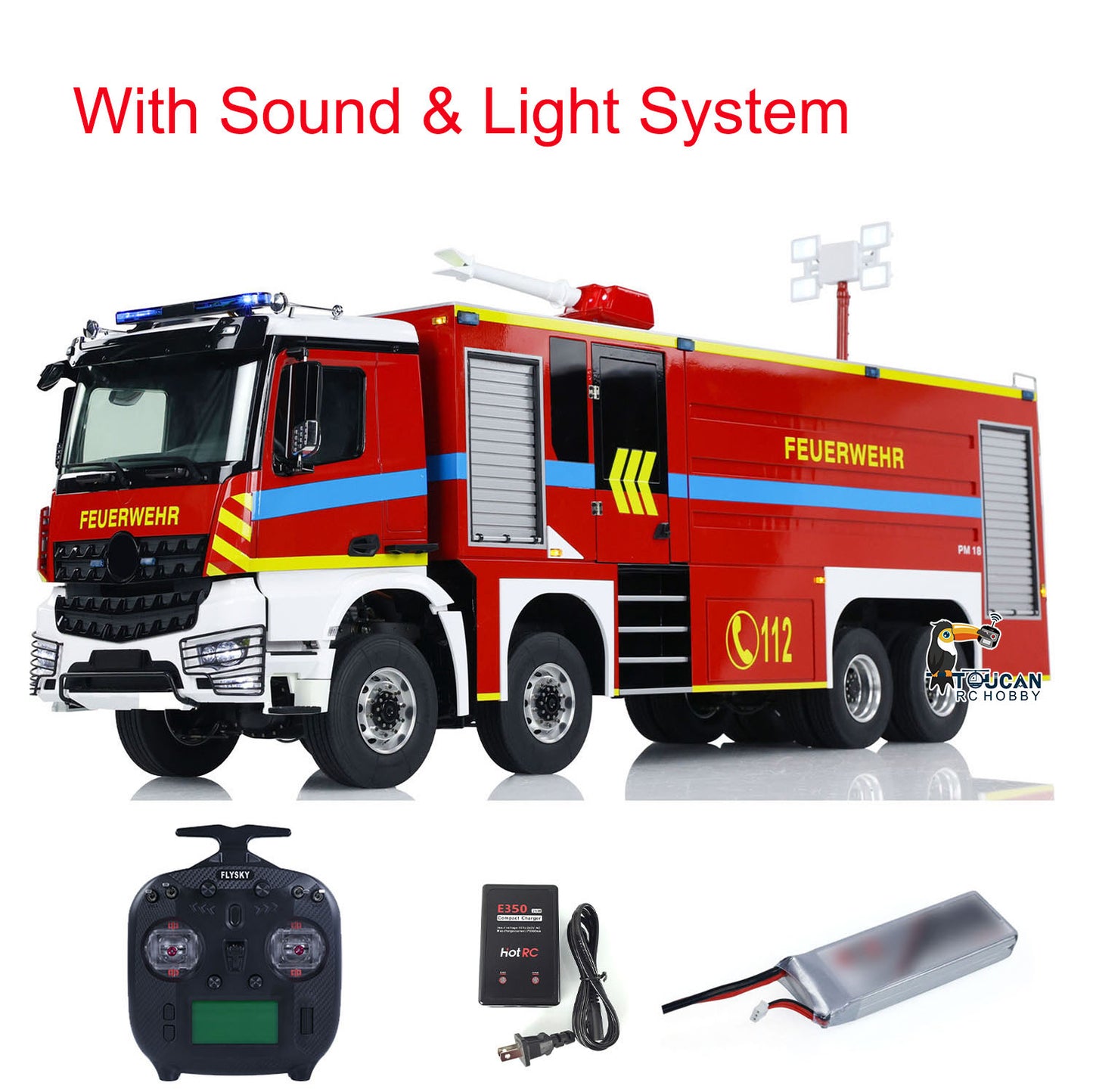 1/14 RC Fire Fighting Truck 8x8 Radio Control Fire Car Light Sound Metal Chassis Assembled and Painted Motor ESC Servo