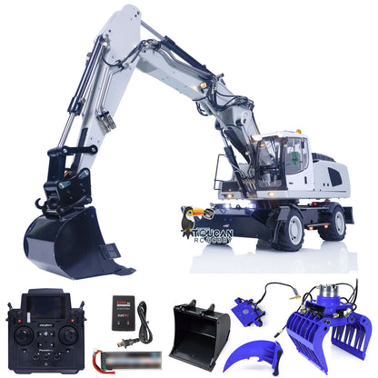 1/14 3-arms RC Hydraulic Excavator R946 Wheeled Metal Remote Control Digger Hobby Model Grab Ripper Tiltable Clamshell Bucket