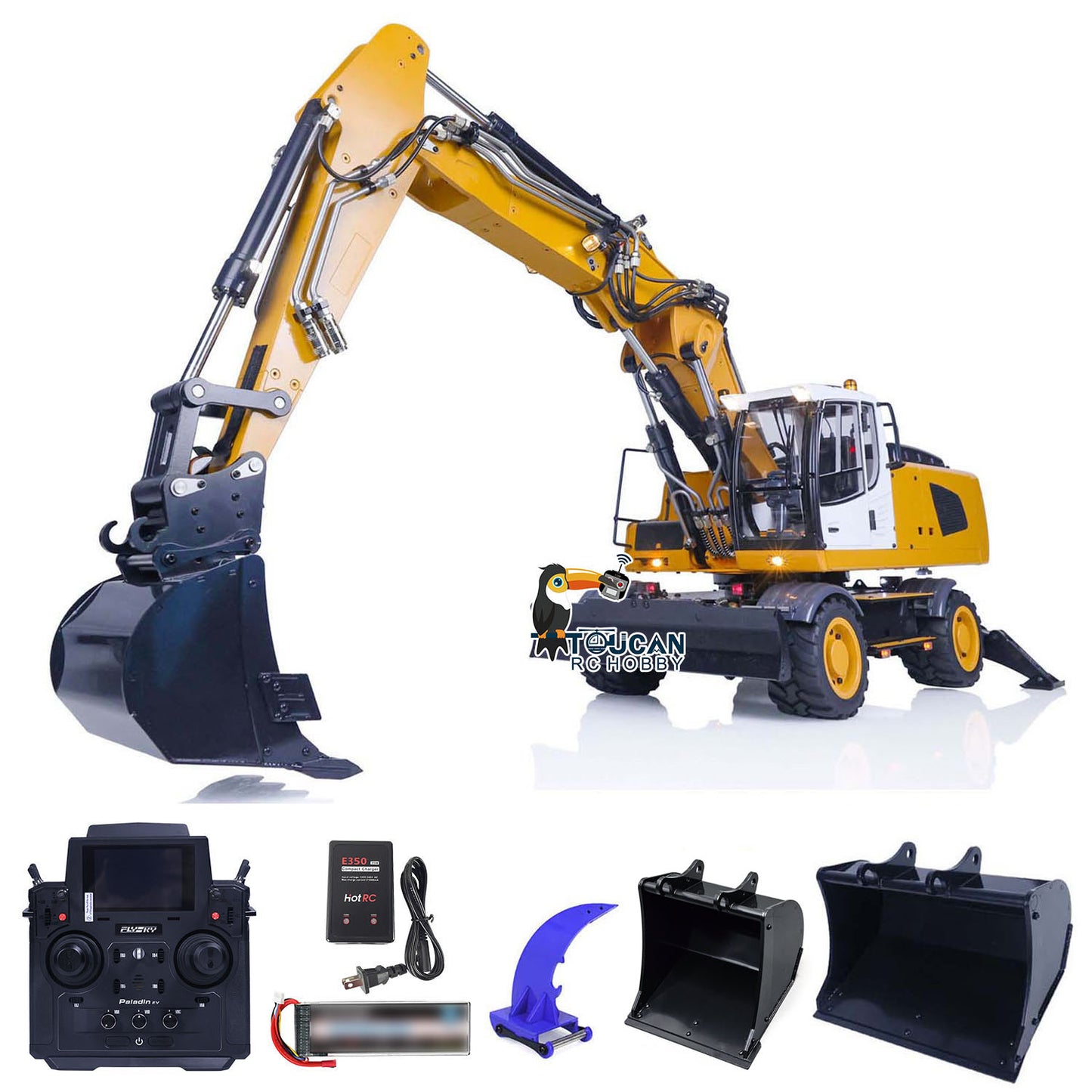 1/14 Wheeled RC Hydraulic Equipment Electric Excavator Simulation R946 PL18EV Radio Control Digger Grab Tiltable Clamshell Bucket