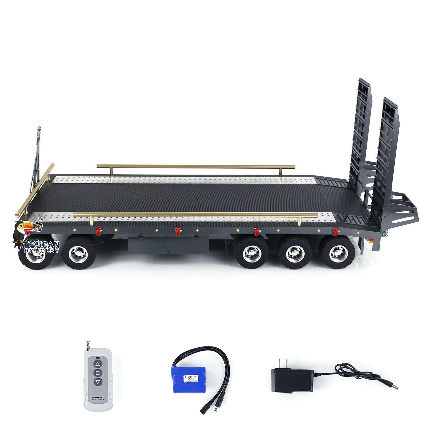 Metal 5 Axles Full Trailer for 1/10 1/8 RC Crawler 1/14 1/12 Hydraulic Radio Controlled Truck Car Painted DIY Models