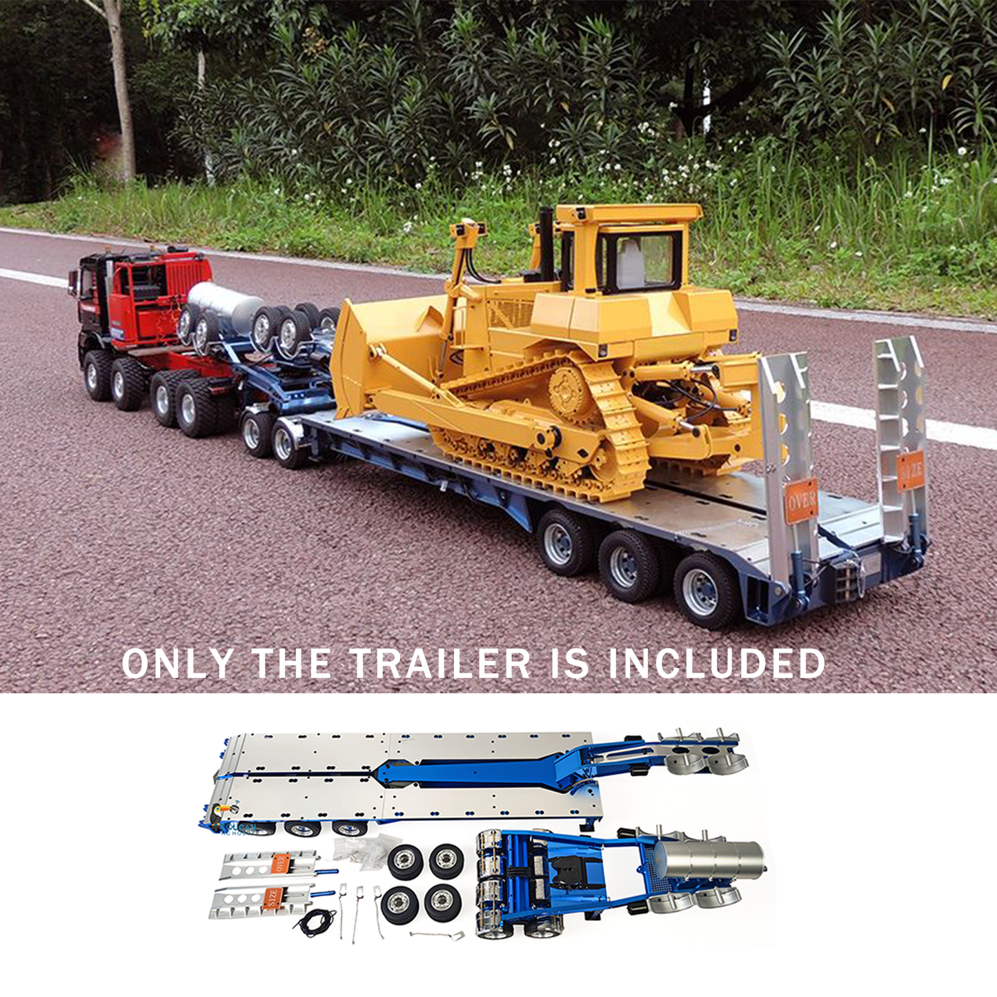 JDMODEL Metal Drake Trailer Lowboy Semi Trailer JDM-2 Best Selling for 1/14 RC Tractor Truck LESU DIY Remote Controlled Truck Construction Vehicle Hobby Models 1.5M