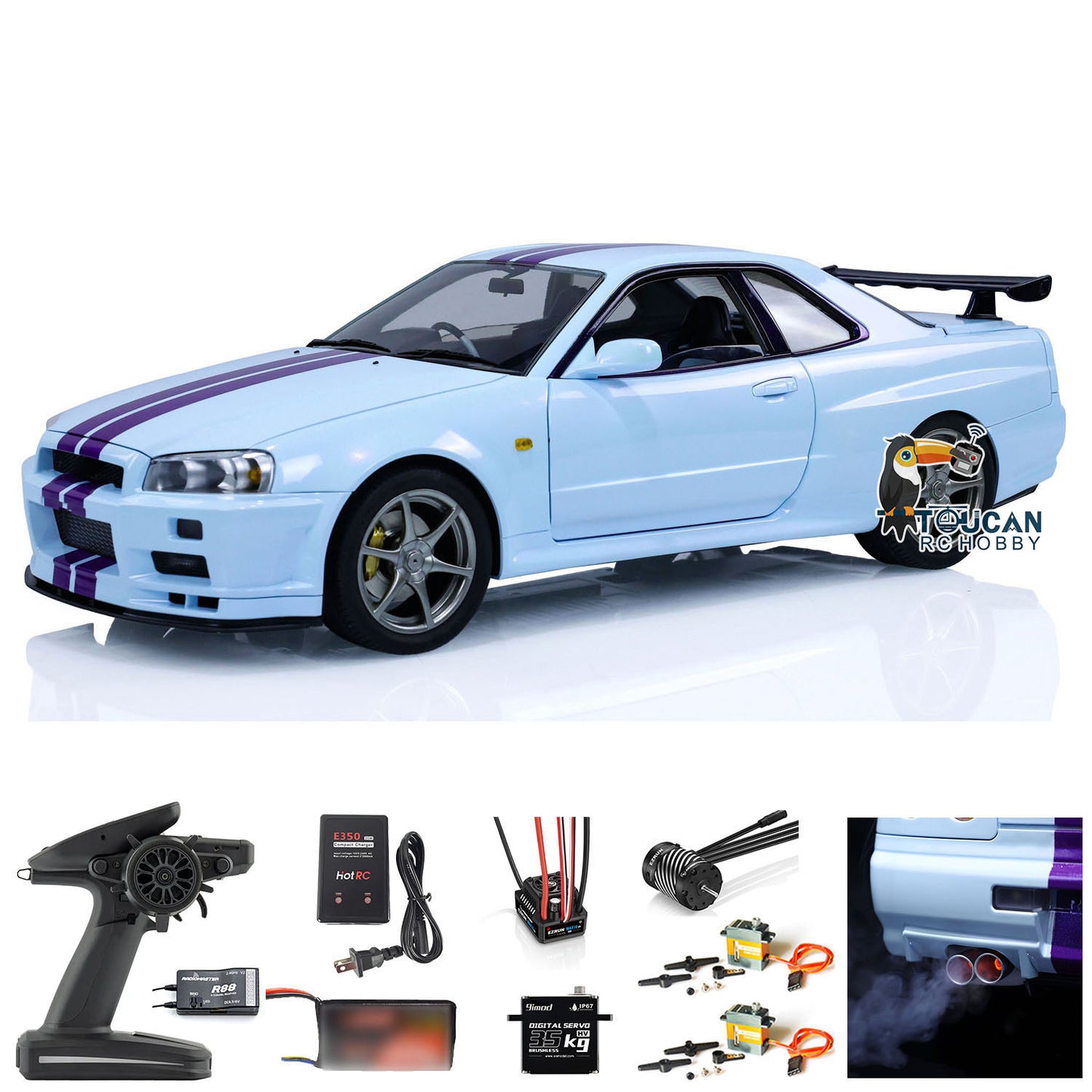 Capo 4WD 1/8 RC Racing Car R34 4x4 High Speed Metal RTR Drift Cars Sound Smoking