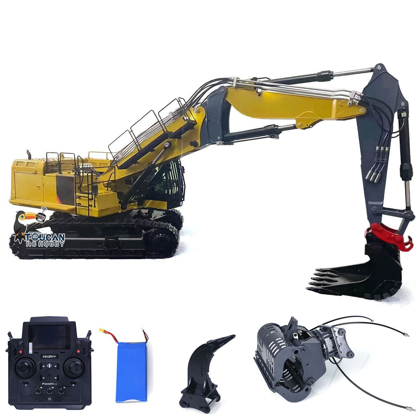 374 UHD 1/14 RC Hydraulic Demolition Excavator 3-section Boom RTR Digger Model Flysky PL18EV Sound Light System