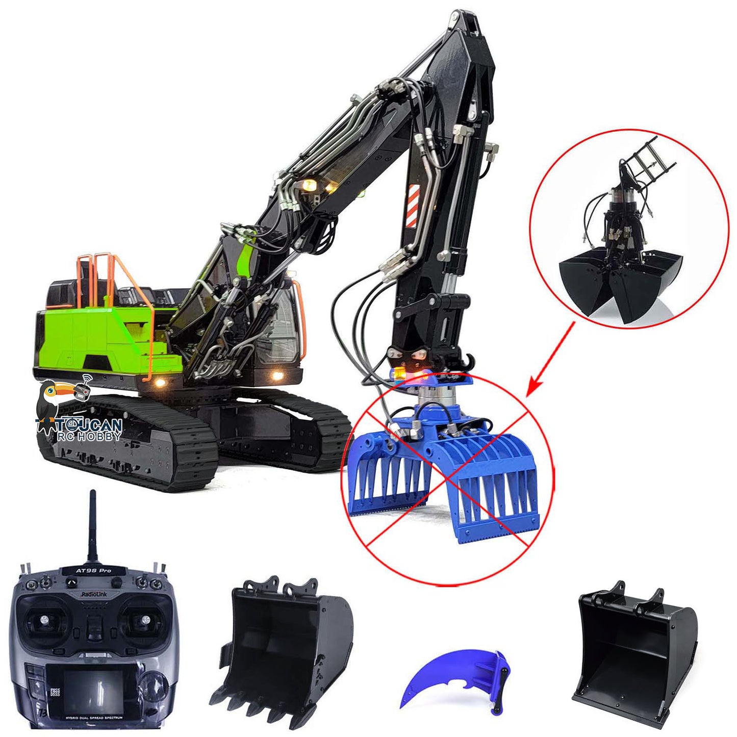 MTM Metal Remote Control Tracked Digger Cars 1/14 EC380 3 Arms RC Hydraulic Excavator Clamshell Bucket Ripper Engineering Vehicles