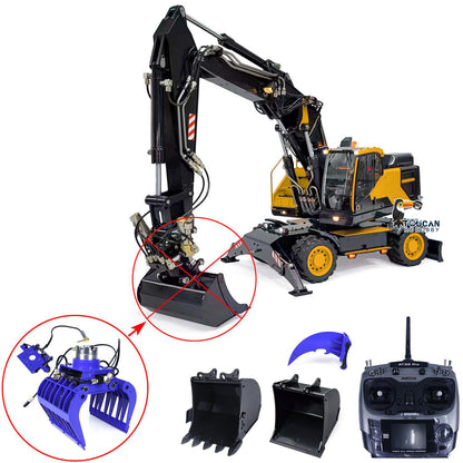 MTModel Metal 1:14 RC Hydraulic Digger 3-Arms EC380 Wheeled Remote Control Excavators Assembled and Painted Motor Servo ESC