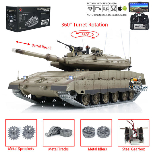 1:16 Heng Long 3958 RC Main Battle Tank IDF Merkava MK IV FPV Upgrade Edition W/ Metal Tracks 360 Rotating Barrel Recoil