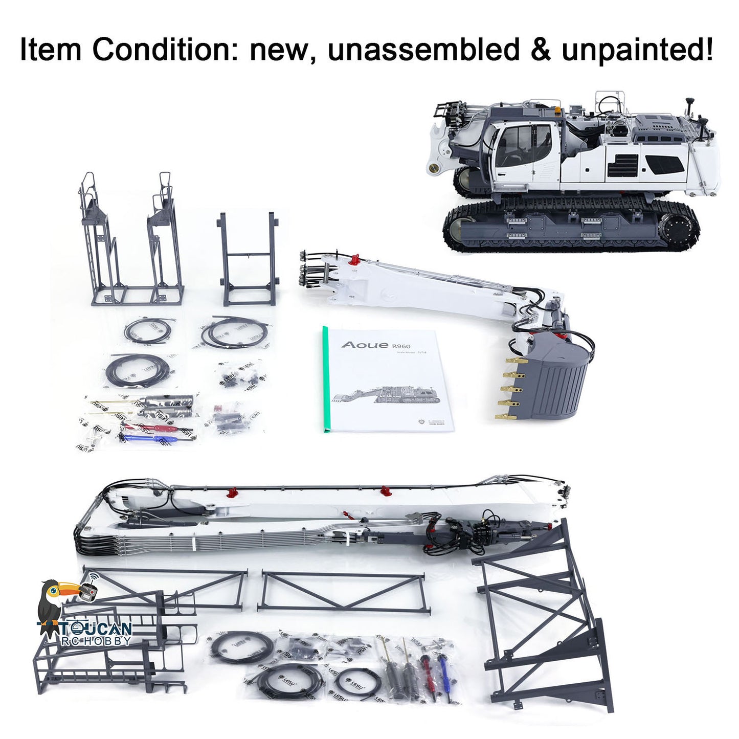 LESU 1/14 RC Full Hydraulic Excavator LR960 KIT DIY Demolition Digging Arm Model 2 Type Arms 13CH Valve Unassembled Unpainted