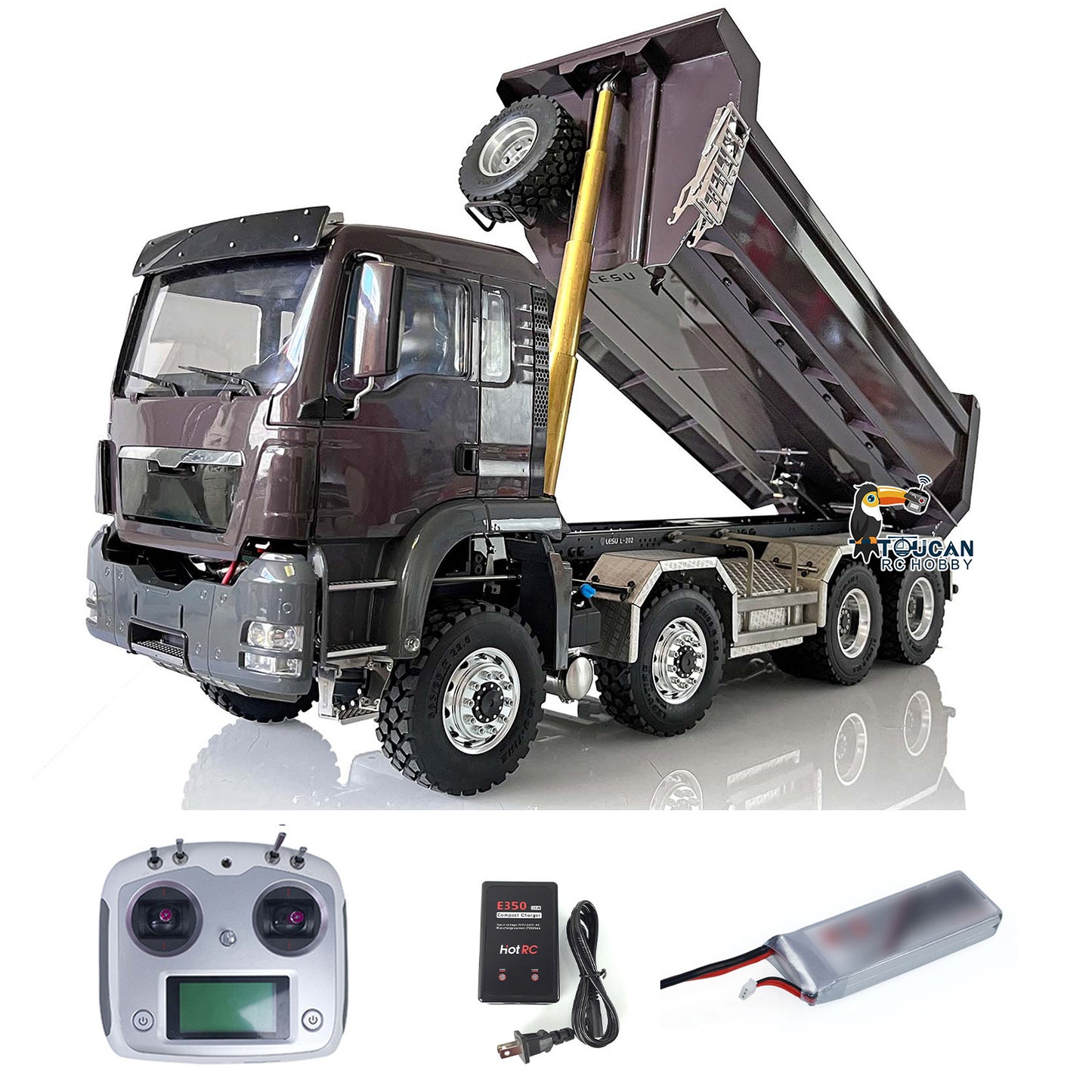 LESU 8x8 Hydraulic RC Dump Truck 1/14 RTR Metal Radio Control Tipper Car Model Assembled and Painted LED Light Sound System