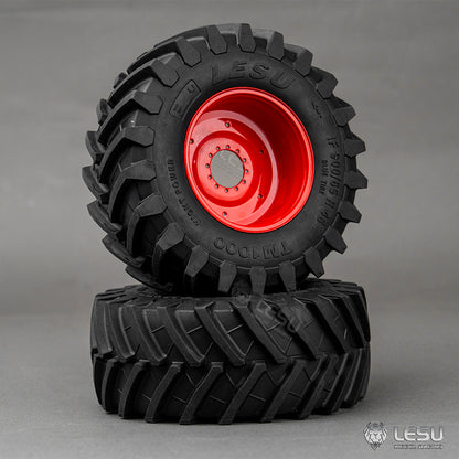 1Pair Front or Rear Wheel Rubber Tire Tyre Metal Wheel Hub for LESU 1/14 RC Hydraulic Tractor AOUE 1050 Agricultural Vehicle DIY Car