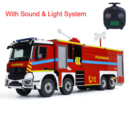 IN STOCK 8x4 1/14 Scale Metal RC Fire Fighting Truck Chassis Radio Control Fire Car Light Sound FlySky ST8 Motor Servo Assembled Painted