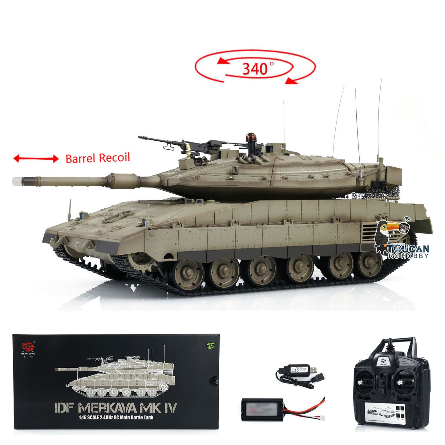 Henglong RC Tank TK7.0 IDF Merkava MK IV RC Main Battle Tank Infrared Combating Turret Rotation Standard Edition 3958-1