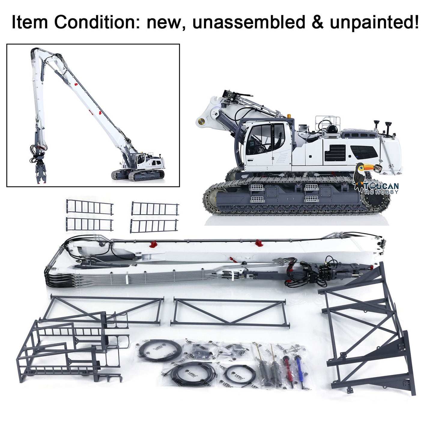 LESU Metal 1/14 RC Full Hydraulic Excavator LR960 KIT DIY Demolition Arm Model Light Unassembled Unpainted Emulated Hobby Car