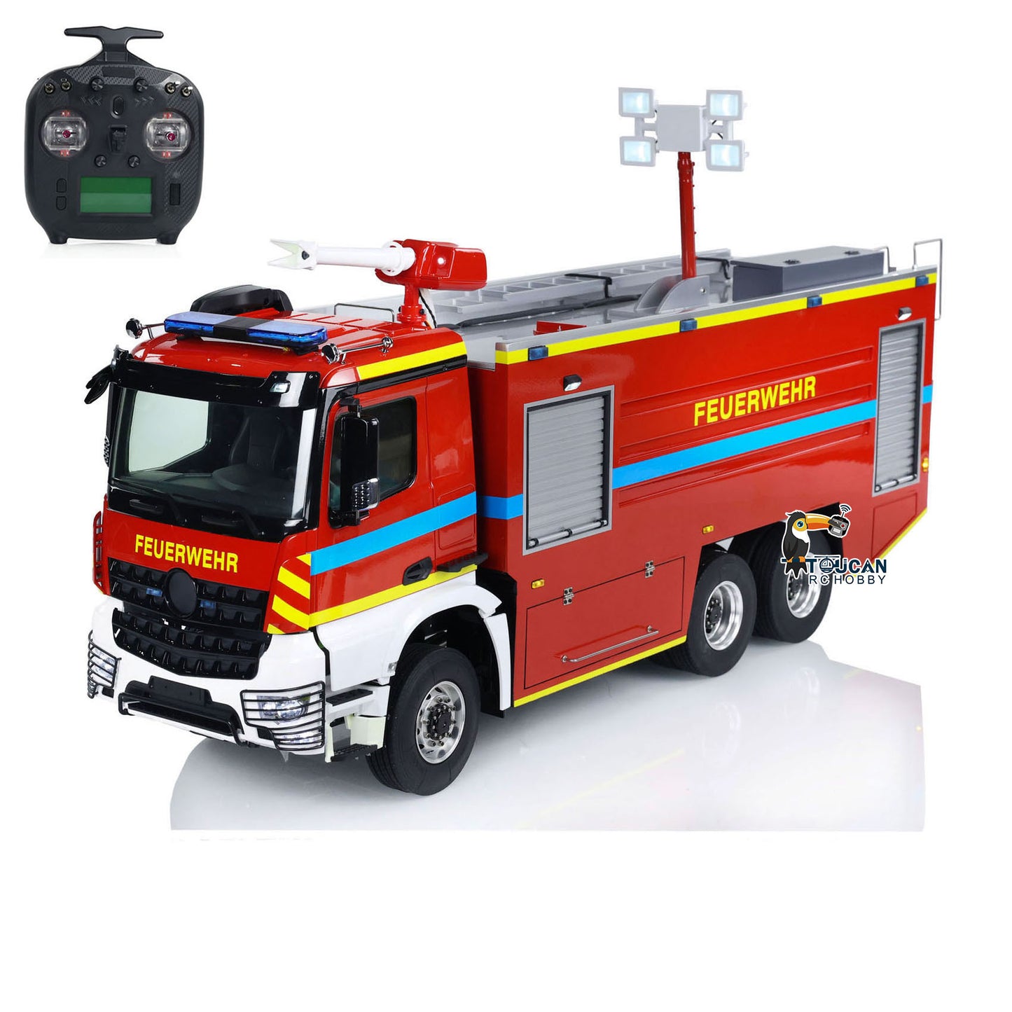 1/14 RC Fire Fighting Truck 6x6 Metal Chassis Remote Control Fire RTR Car Model Assembled and Painted 2-speed Transmission