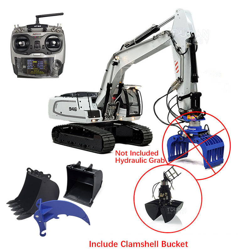 MTMODEL 1/14 946 Metal RC Hydraulic Excavator Wireless Controlled Construction Machine 2 Arms Model Clamshell Bucket Ripper