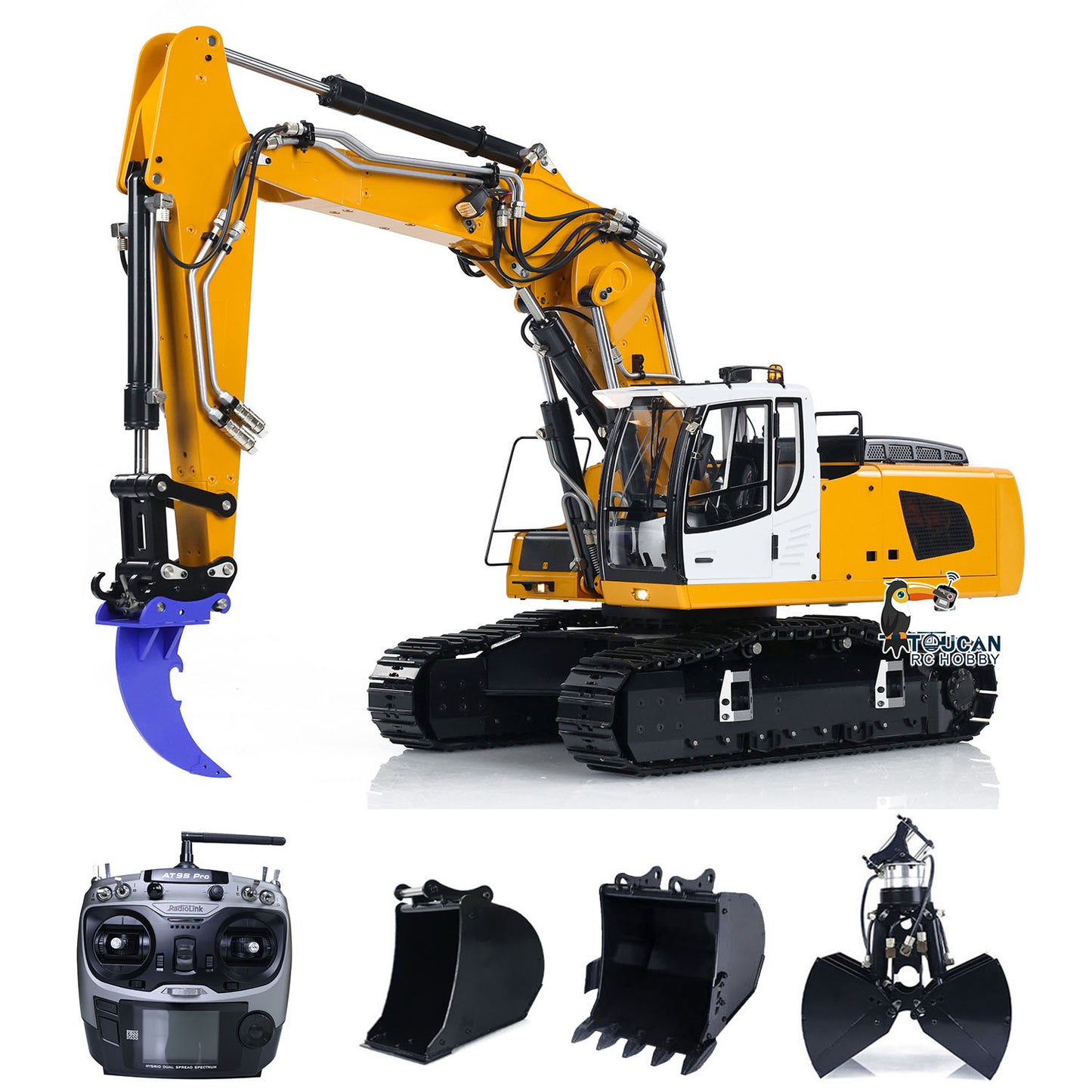 MTMODEL 1:14 946-3 3 Arms Metal RC Remote Control Hydraulic Excavator Heavy Machine Digger Model Tiltable Clamshell Bucket