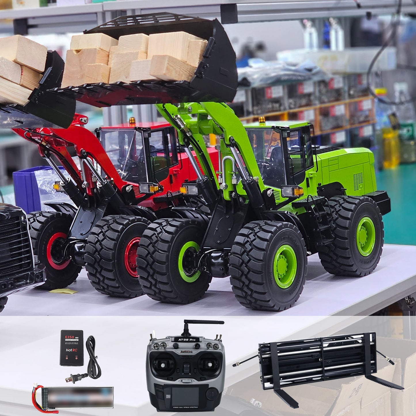 Metal 1/14 RC Hydraulic Loader WA480 Remote Control Construction Heavy Machine 2-speed Model AT9S Radio System Fork Quick Coupler