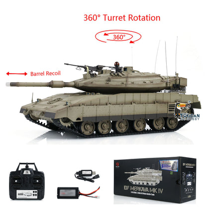 Heng Long 1/16 RC Battle Tank IDF Merkava MK IV 3958 Turret 360 Degree Rotating Barrel Recoil Radio Controlled Model