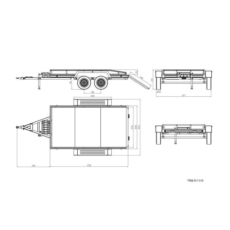 CROSS RC 1/12 T835 CNC Metal Trailer KIT Car for 6*6 8*8 Tractor Model 90100033 Unassembled Upainted DIY Model