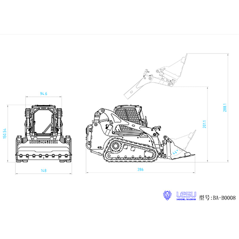 Customized LESU 1:14 RC Hydraulic Aoue-LT5 Tracked Skid-Steer Loader Metal RTR Model fork Bucket Sieve Bucket Gripper Clamp Trailer Upgrade Parts