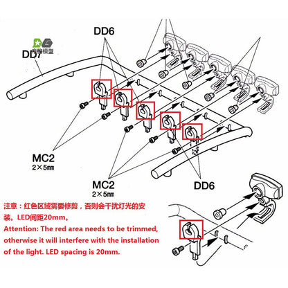 LED Roof Light Spotlights Lamp Electric Rear Tow Hook Pintle Hitch for 770S 1/14 RC Tractor Car 56368 56371 Parts