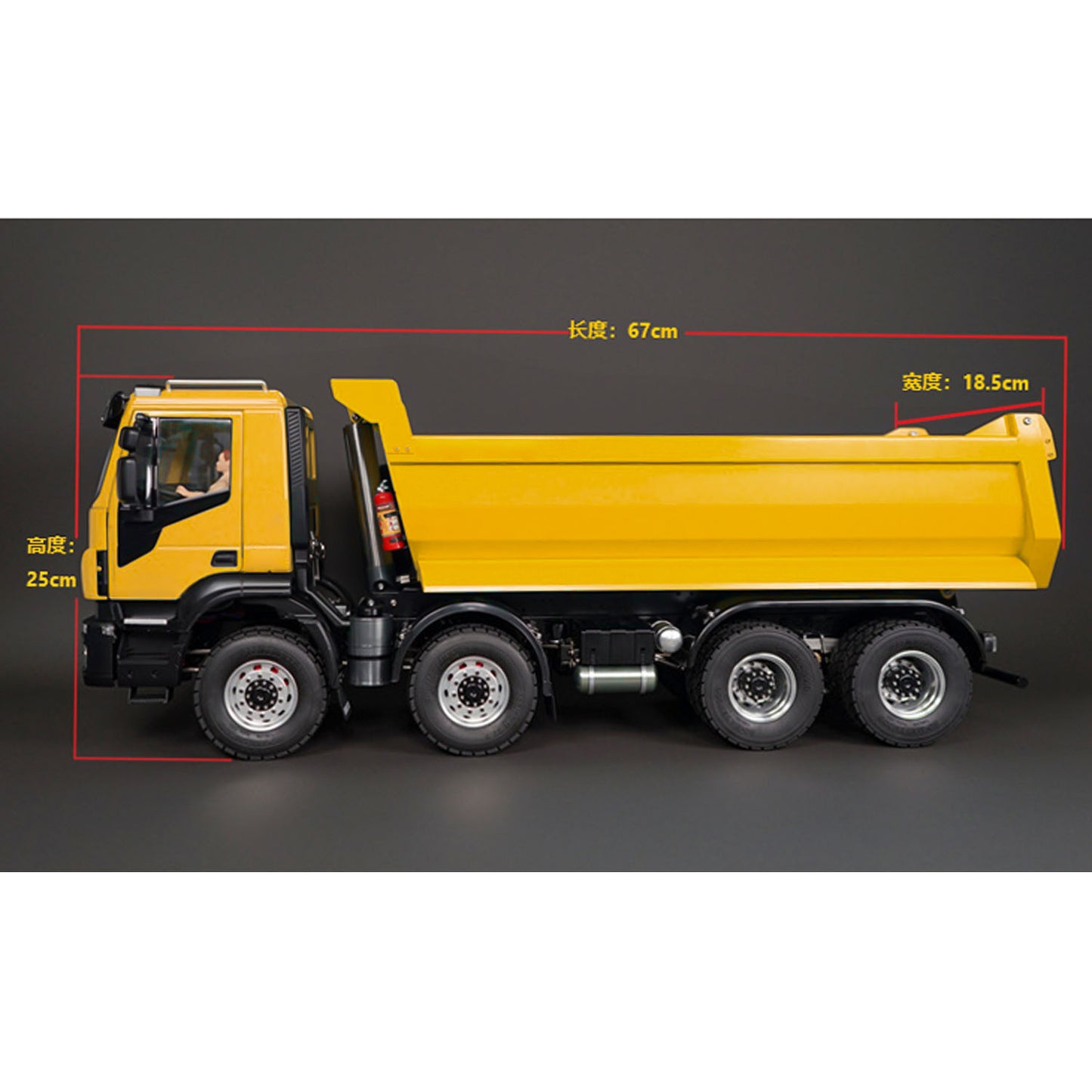 1/14 8x4 Hydraulic RC Dumper Car Metal Radio Controlled Tipper Truck Light Sound 2-speed Transmission 67x18.5x25cm