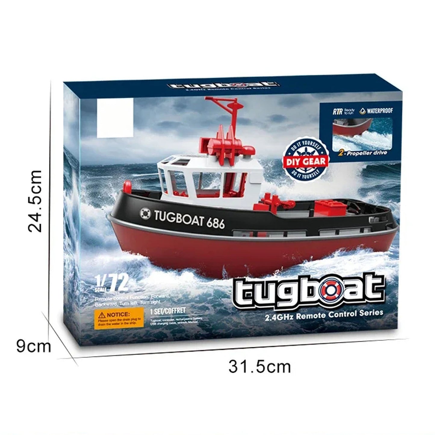 1/72 Heng Long 2.4G Plastic RC Tugboat Remote Control Towboat Powerful Dual Motor Simulation Electric Model RTR 23x10x15cm