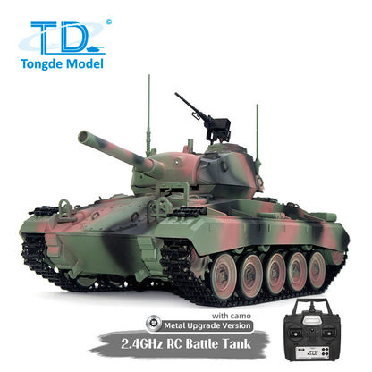 IN STOCK Tongde M24 Chaffee 1/16 RC Light Tank Infrared Combating System Military Model Barrel Recoil Metal Upgraded Wheels Gearbox 320