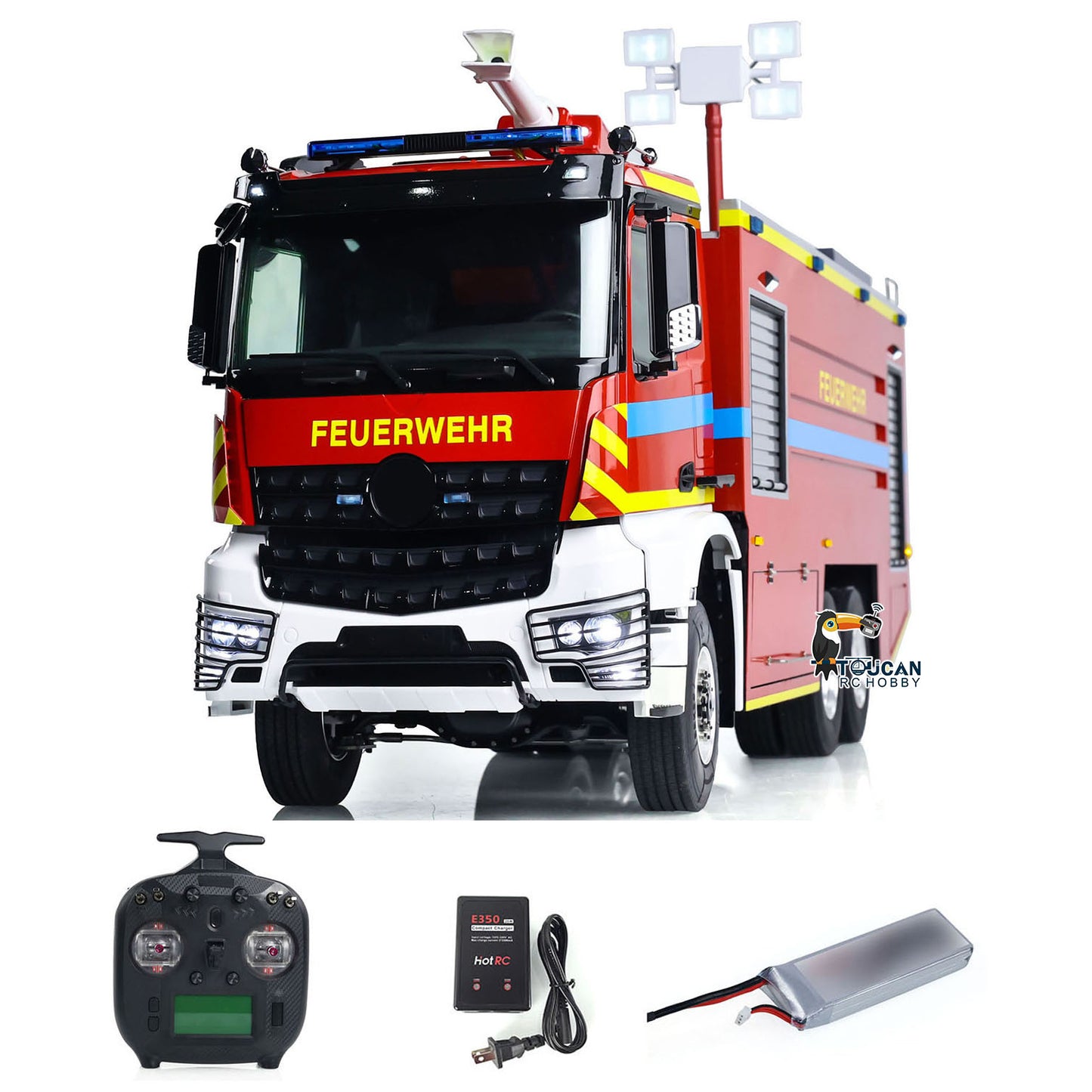 1/14 RC Fire Fighting Truck 6x6 Metal Chassis Remote Control Fire RTR Car Model Assembled and Painted 2-speed Transmission