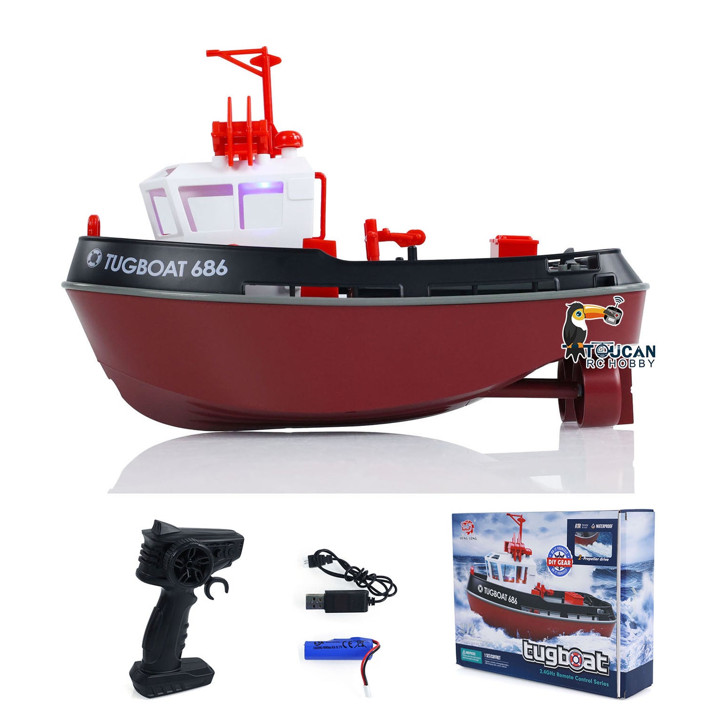 1/72 Heng Long 2.4G Plastic RC Tugboat Remote Control Towboat Powerful Dual Motor Simulation Electric Model RTR 23x10x15cm