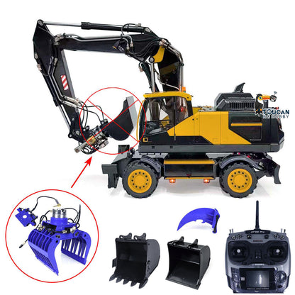 MTModel Metal 1:14 RC Hydraulic Digger 3-Arms EC380 Wheeled Remote Control Excavators Assembled and Painted Motor Servo ESC