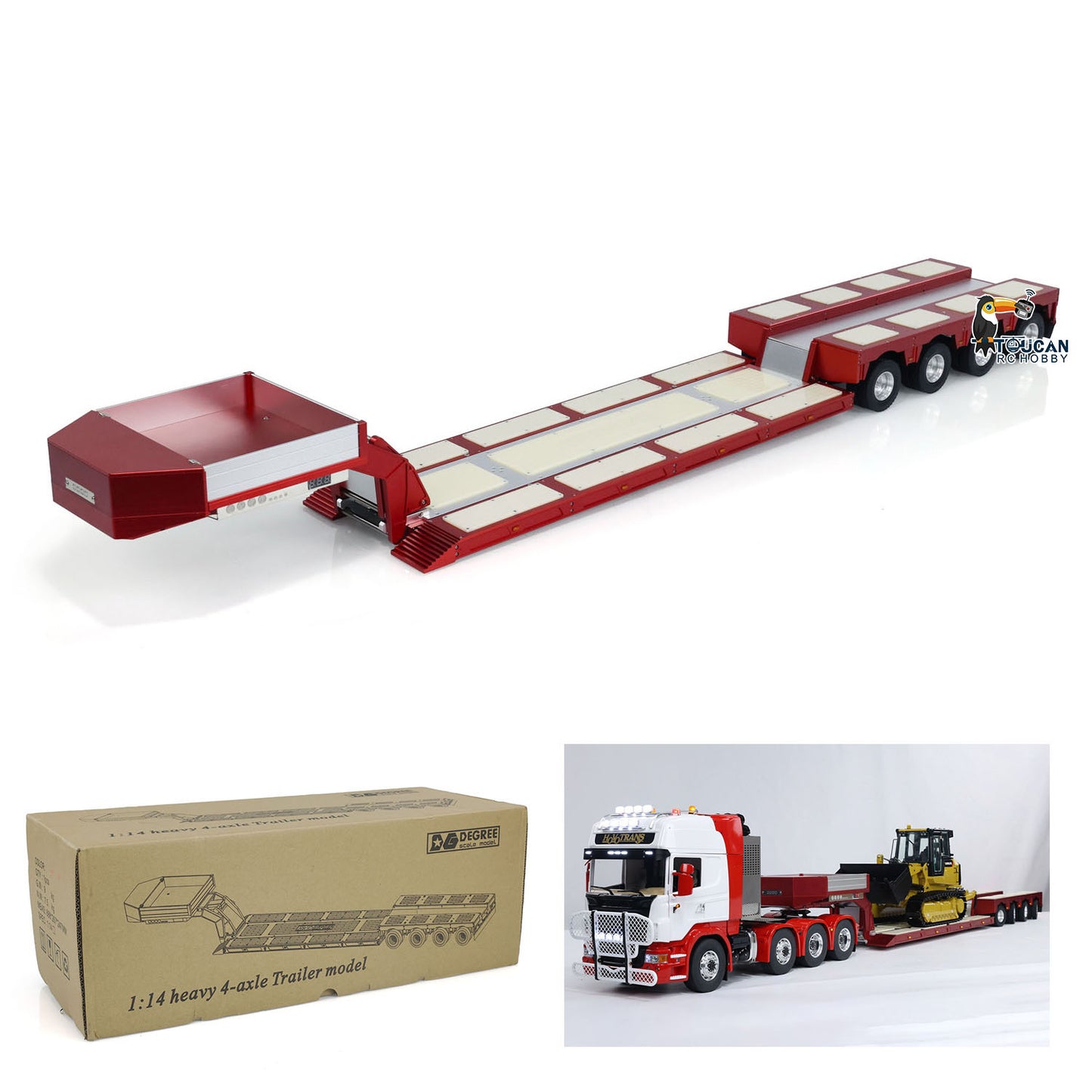 1/14  DG-999 4 Axles RC Heavy Trailer Painted  CNC Gooseneck Trailers for Remote Controlled Tractor Truck Hobby Model