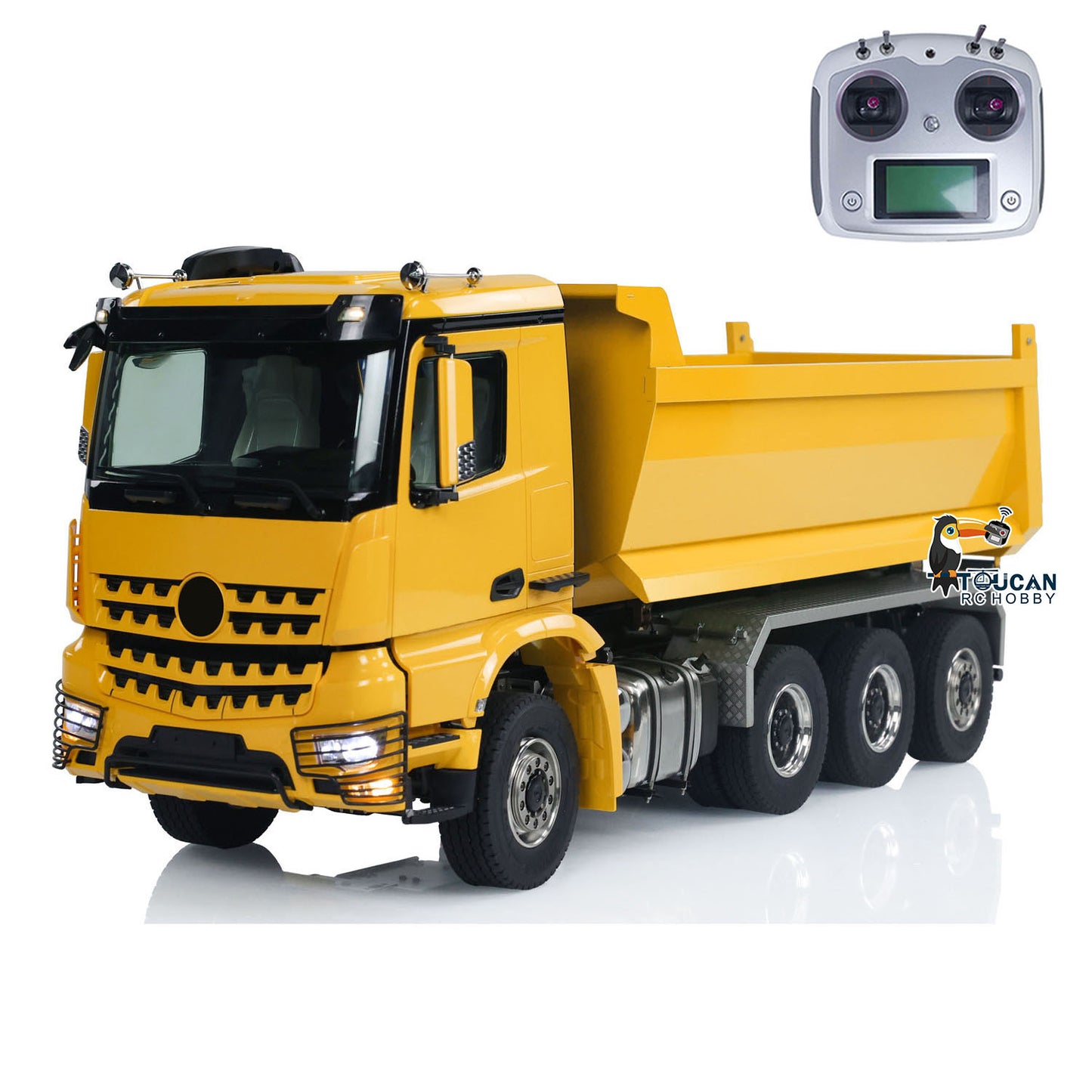 1/14 8x8 RC Hydraulic Dumper Car Roll On Full Dump Rear Axle Steering with U-shaped High Short Standard Bucket Timber Flatbed