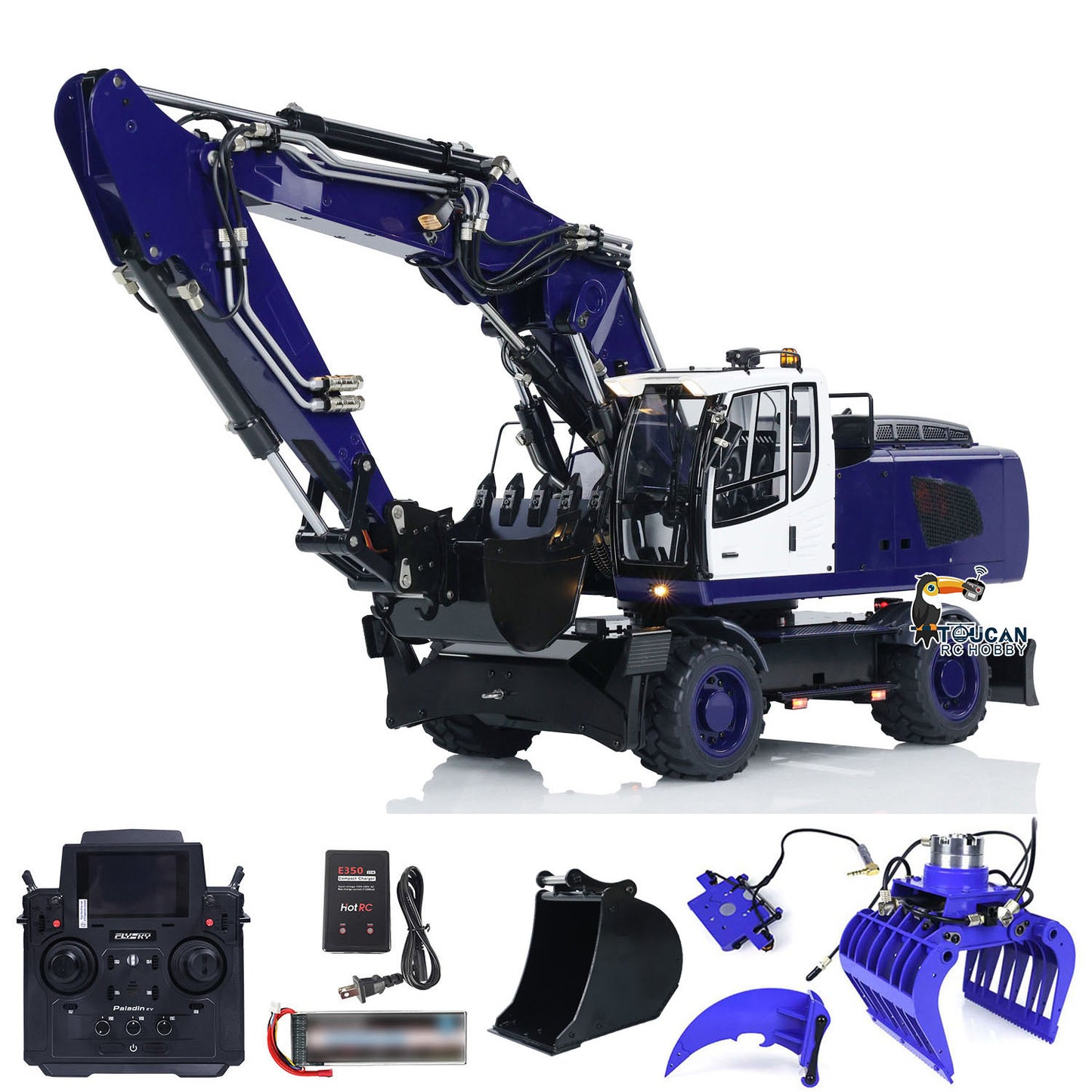 Metal 1/14 R946 Wheeled Hydraulic RC Excavator Remote Controlled Digger Simulation DIY Model Grab Ripper FlySky PL18EV