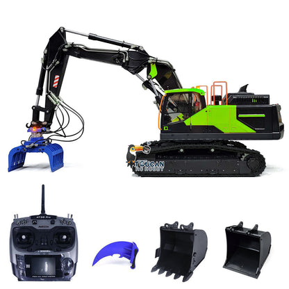 MTM 1/14 EC380 10CH Tracked RC Hydraulic Excavator 3 Arms Digger Grab AT9S Remote Controller Metal Heavy Machine Model