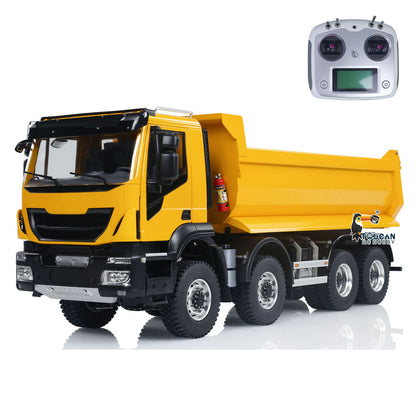 1/14 8x8 Hydraulic RC Dump Truck Metal Remote Control Tipper Car Assembled and Painted Sound Light 67x18.5x25cm