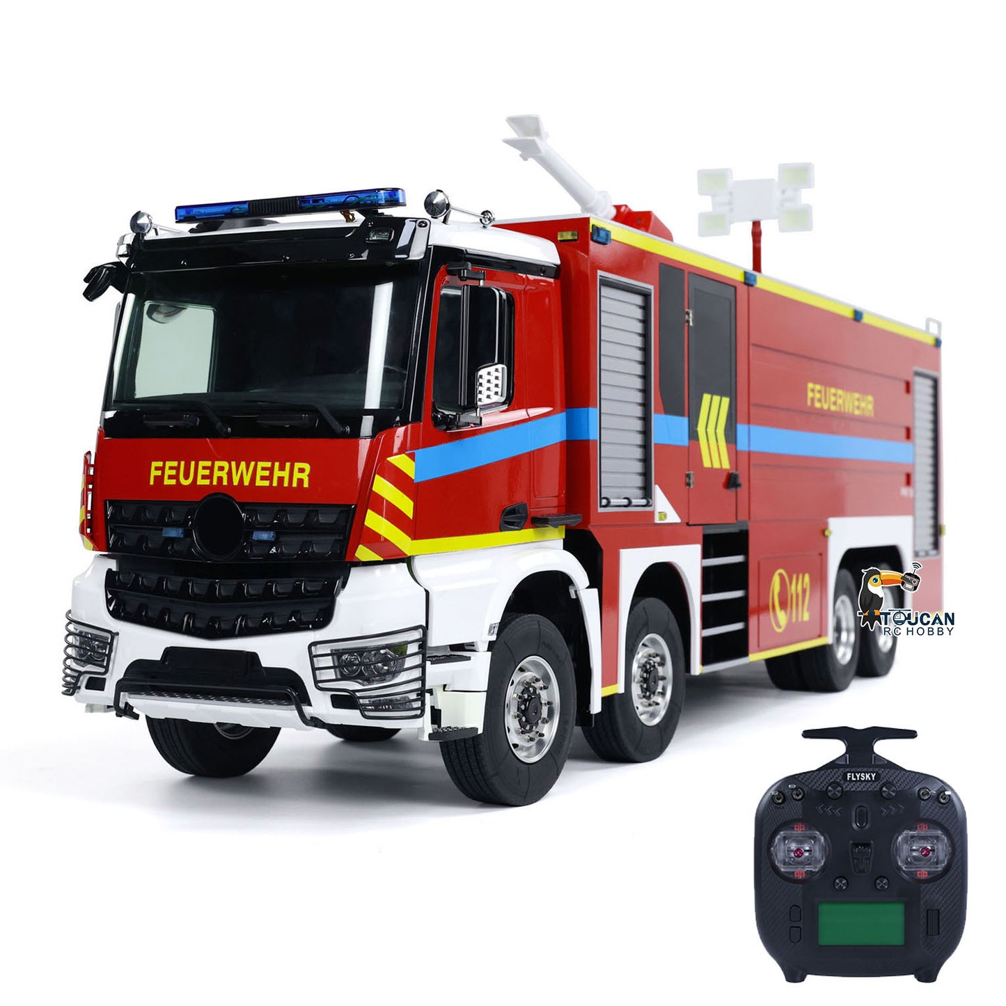 IN STOCK 8x4 1/14 Scale Metal RC Fire Fighting Truck Chassis Radio Control Fire Car Light Sound FlySky ST8 Motor Servo Assembled Painted