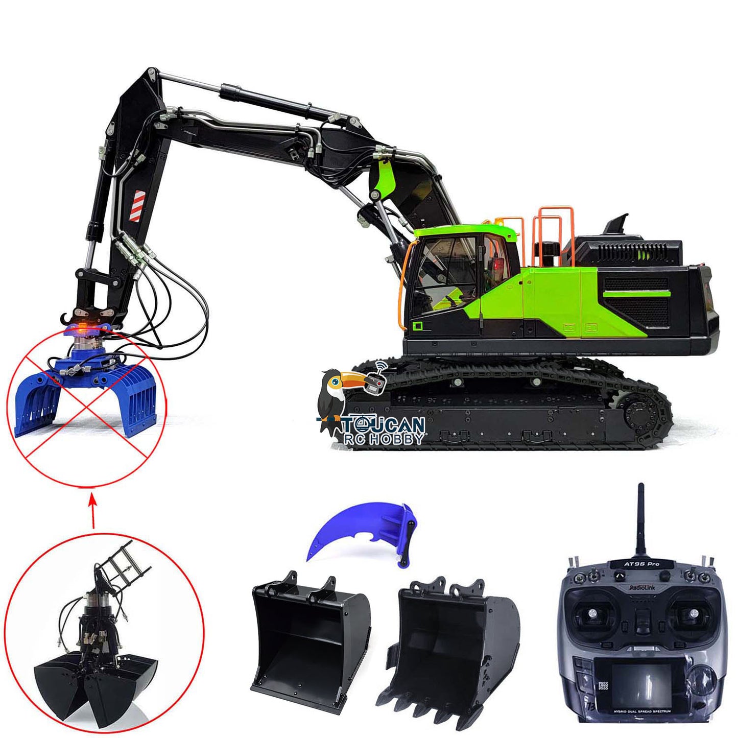 MTM Metal Remote Control Tracked Digger Cars 1/14 EC380 3 Arms RC Hydraulic Excavator Clamshell Bucket Ripper Engineering Vehicles