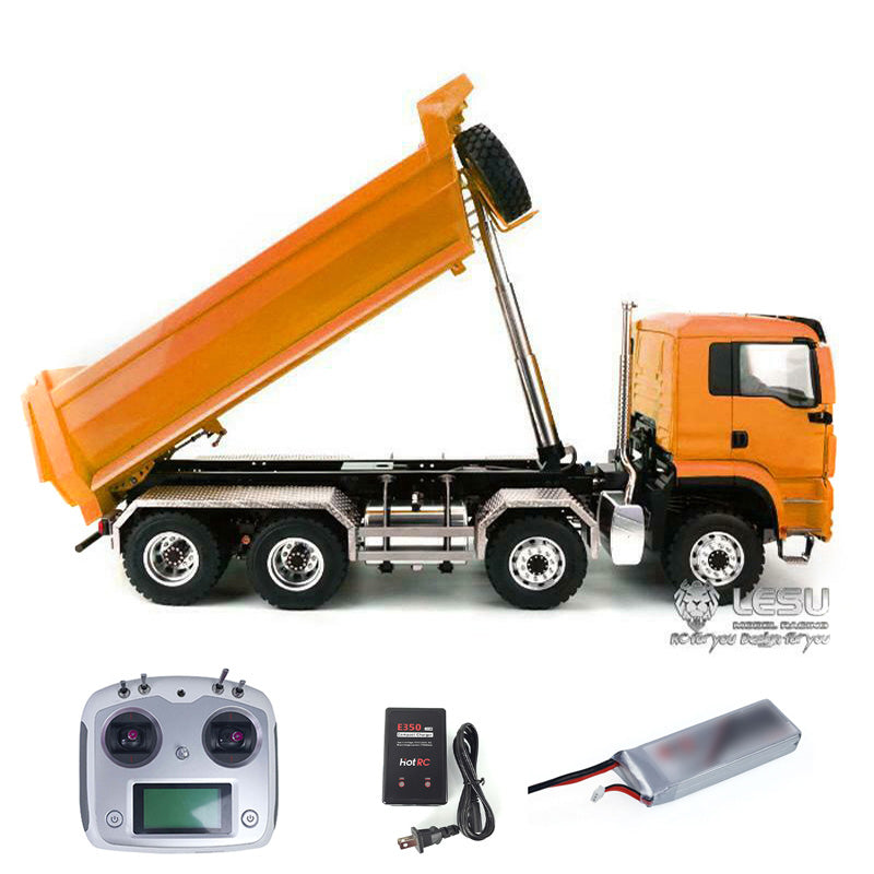 LESU 8x8 Hydraulic RC Dump Truck 1/14 RTR Metal Radio Control Tipper Car Model Assembled and Painted LED Light Sound System