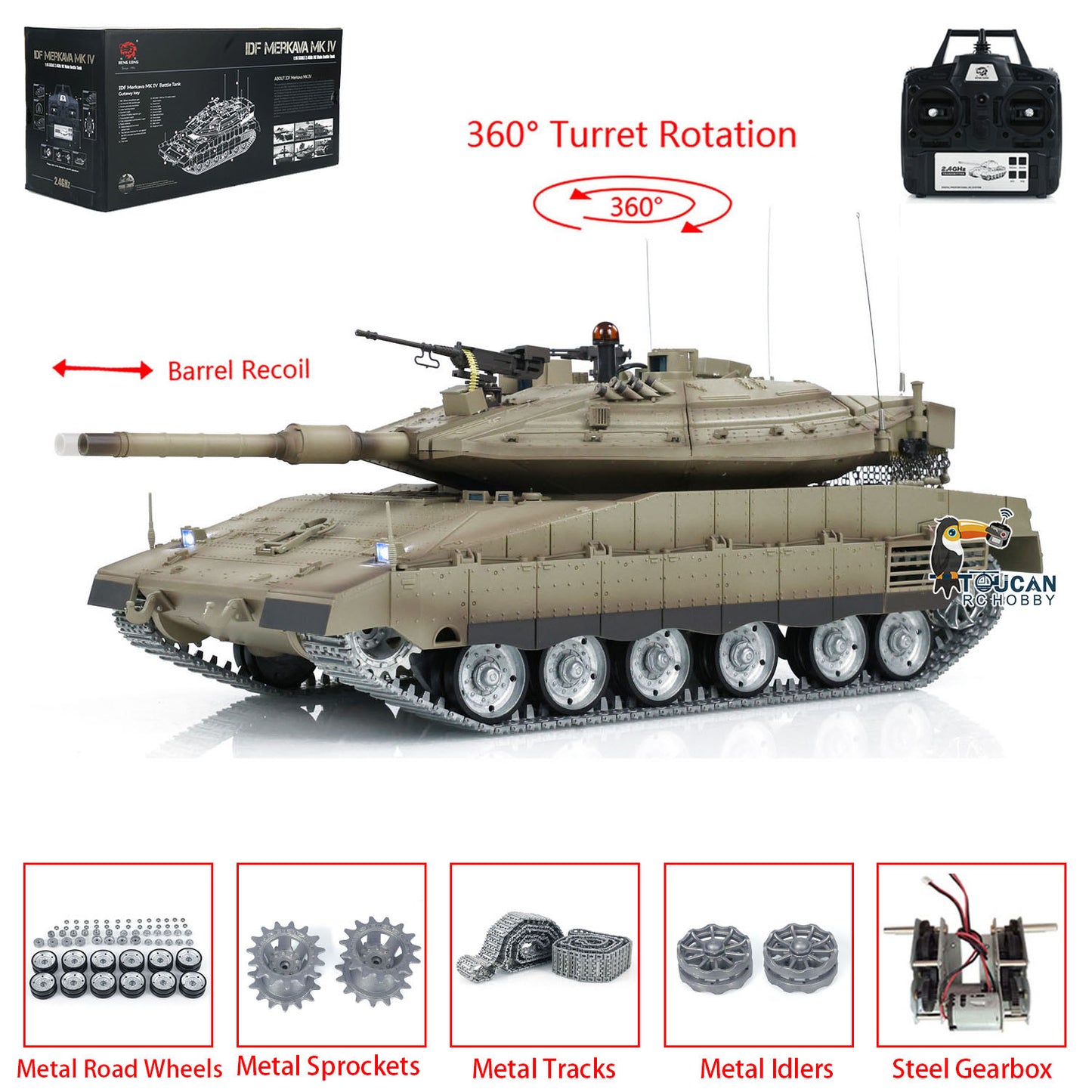 Heng Long RC Tank 1/16 TK7.0 3958 -1 IDF Merkava MK IV PRO Edition Metal Gearbox Sprockets Tracks Idlers Road Wheels Gift Model