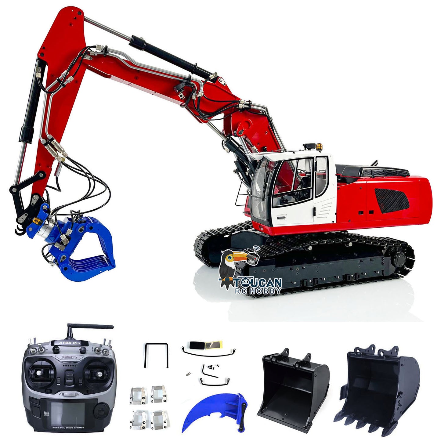 IN STOCK MTM 1/14 946-3 10CH RC Tracked Hydraulic Excavator 3 Arms Metal Diggers Assembled Painted Model Ripper Grab Bucket Toy ESC