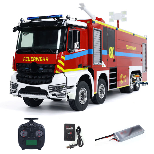 IN STOCK 8x4 1/14 Scale Metal RC Fire Fighting Truck Chassis Radio Control Fire Car Light Sound FlySky ST8 Motor Servo Assembled Painted